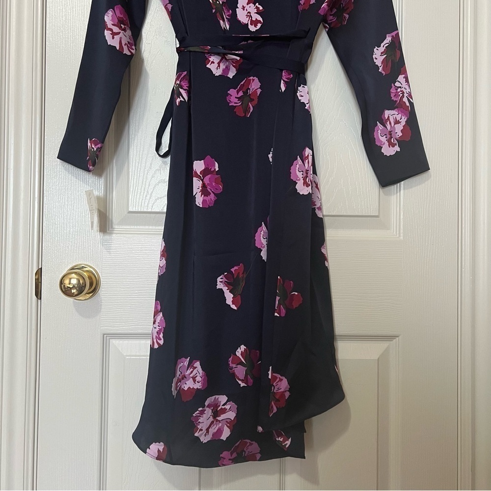 [NWT] Joie Navy Pink Floral Print Silky Satin Wrap Long Sleeve Midi Dress - Sz S - Picture 8 of 15